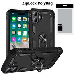 Phone Case for iPhone 16 Plus 6.7 inch Ring Magnetic Kickstand Hybrid - Black