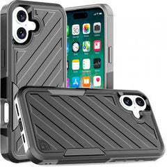 Phone Case for iPhone 16 Plus 6.7 inch Noble lined shockproof dual layer hybrid - Black/Grey