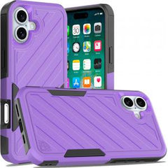 Phone Case for iPhone 16 Plus 6.7 inch Noble lined shockproof dual layer hybrid - Dark Purple/Black