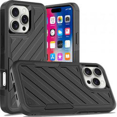 Phone Case for iPhone 16 Pro 6.3 inch Noble lined shockproof dual layer hybrid - Black/Black