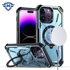 Phone Case for iPhone 15 Pro METKASE Magnetic Ring Stand Premium Ultra Rugged ShockProof Hybrid in Slide-Out Package - Light Blue