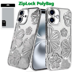 Phone Case for iPhone 16 6.1 inch Shimmer Glitter Floral Design Thick TPU Case Cover - Silver