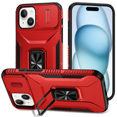 Phone Case for iPhone 15 Complete Magnetic Metal Ring Stand Camera Protection Hybrid - Red