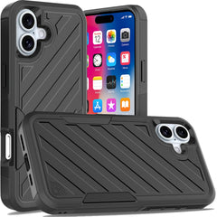 Phone Case for iPhone 16 6.1 inch Noble lined shockproof dual layer hybrid - Black/Black