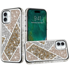 Phone Case for iPhone 16 6.1 inch Rhombus Bling Glitter Diamond Case Cover - Gold
