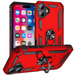 Phone Case for iPhone 16 6.1 inch Ring Magnetic Kickstand Hybrid Case Cover - Red
