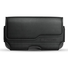 MV Horizontal Leather Pouch With Z Lid Pattern With Embossed Logo In Black (5.8X3.2X0.7 Inches)