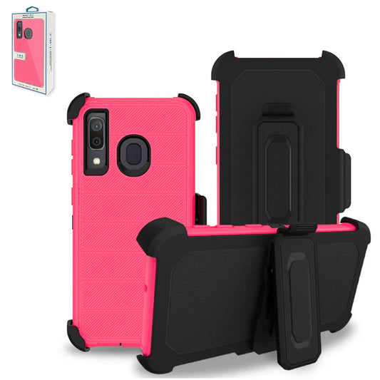 3-In-1 Hybrid Heavy Duty Holster Combo Case For SAMSUNG GALAXY A20 In Hot Pink