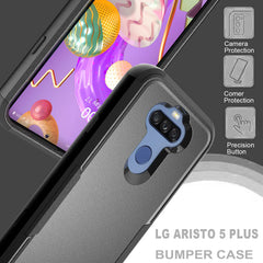 3in1 Hybrid Heavy Duty Defender Rugged Armor Military Grade Protective Case For LG ARISTO 5 In Black