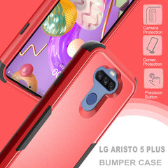3in1 Hybrid Heavy Duty Defender Rugged Armor Military Grade Protective Case For LG STYLO5 In Red