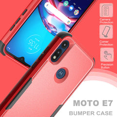 3in1 Hybrid Heavy Duty Defender Rugged Armor Case For MOTOROLA E7 2020 In Red