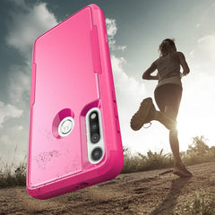 3in1 Hybrid Heavy Duty Defender Rugged Armor Military Grade Protective High Impact Case For MOTOROLA G FAST 2020 In Hot pink