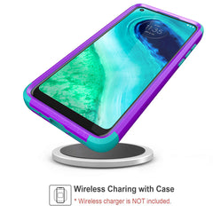 3in1 Hybrid Heavy Duty Defender Rugged Armor Military Grade Case For MOTOROLA G FAST 2020 In Purple