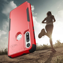 3in1 Hybrid Heavy Duty Defender Rugged Armor Military Grade Case For MOTOROLA G FAST 2020 In Red