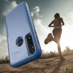 3in1 Hybrid Heavy Duty Defender Rugged Armor Military Grade Case MOTOROLA G POWER 2020 In Blue