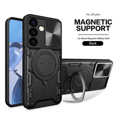TPU PC Shockproof Magnetic Phone Case with Free Adjustment Ring Holder For Samsung Galaxy S24 Plus in Black