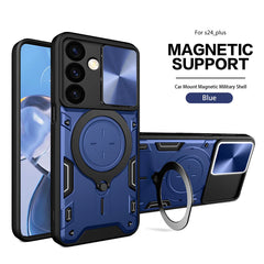 TPU PC Shockproof Magnetic Phone Case with Free Adjustment Ring Holder For Samsung Galaxy S24 in Purple