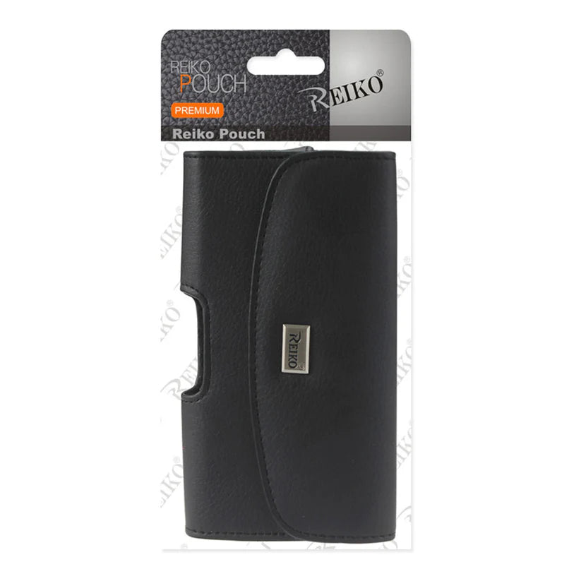 Reiko Horizontal Leather Pouch With Embossed Logo In Black (3.5X2.1X1.1 Inches)