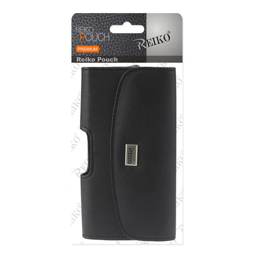Reiko Horizontal Leather Pouch With Embossed Logo In Black (3.5X2.1X1.1 Inches)