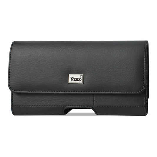 Reiko Horizontal Leather Pouch With Card Holder In Black (6.6X3.5X0.7 Inches)