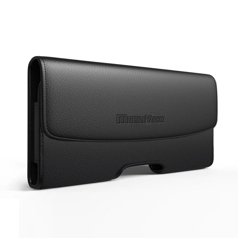 MV Horizontal Leather Pouch With Card Holder In Black (5.8X3.2X0.7 Inches)