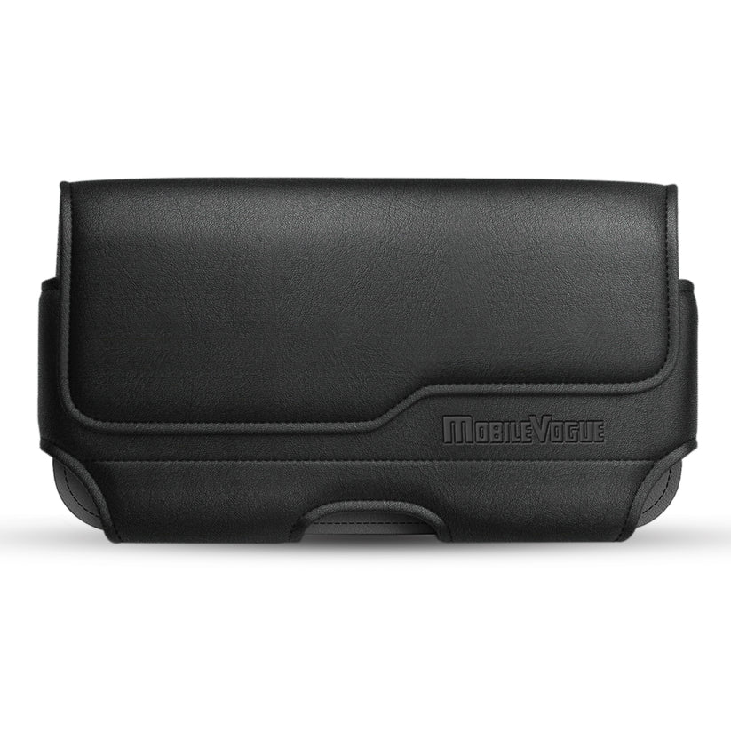 MV Horizontal Leather Pouch With Z Lid Pattern With Embossed Logo In Black (5.8X3.2X0.7 Inches)