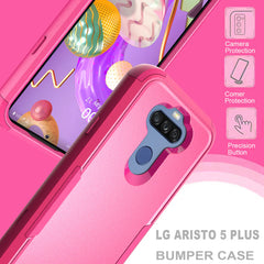3in1 Hybrid Heavy Duty Defender Rugged Armor Military Grade Protective Case For LG STYLO5 In Hot pink