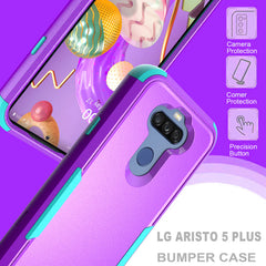 3in1 Hybrid Heavy Duty Defender Rugged Armor Military Grade Protective Case For LG STYLO5 In Purple