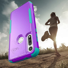 3in1 Hybrid Heavy Duty Defender Rugged Armor Military Grade Case For MOTOROLA G FAST 2020 In Purple