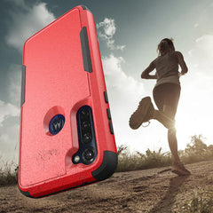 3in1 Hybrid Heavy Duty Defender Rugged Armor Military Grade Case MOTOROLA G STYLUS 2020 In Red