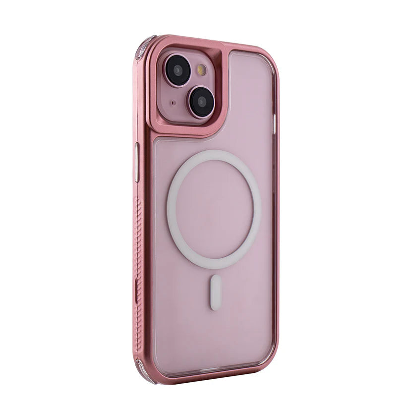 Heavy Duty 3-in-1 Hybrid Shockproof Anti-Fall Protective Magnetic Case for iPhone 15 in Pink