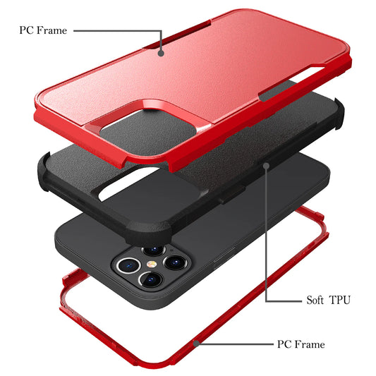 3in1 Hybrid Heavy Duty Defender Rugged Armor Case For APPLE IPHONE 12 /12 PRO In Red